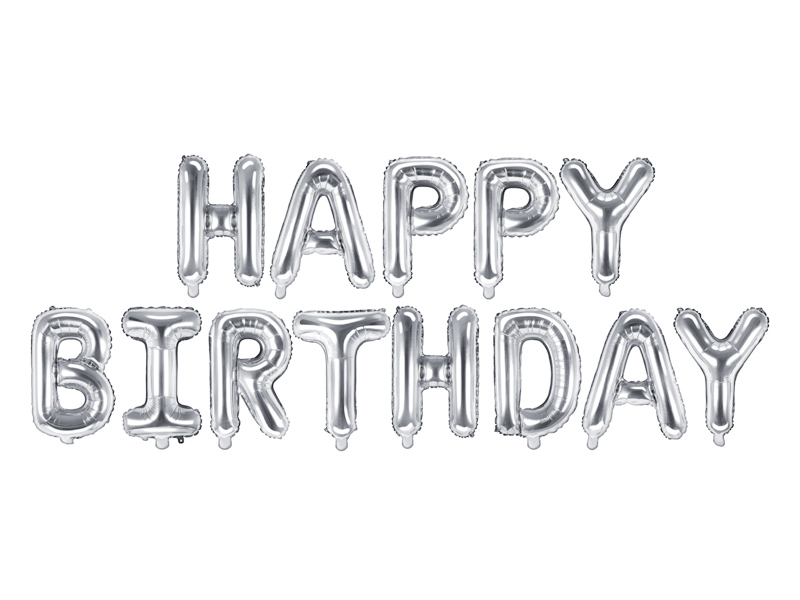 Folienballon Schriftzug Happy Birthday, 340x35cm, Silber