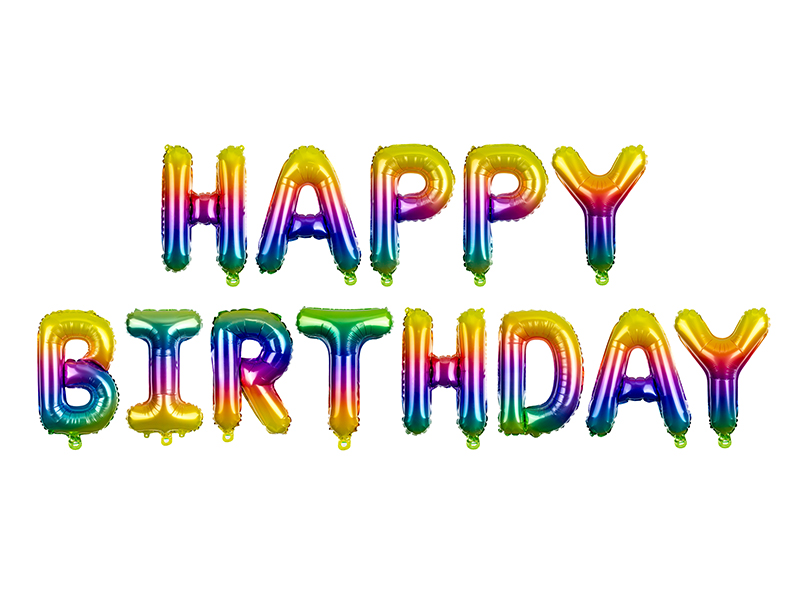 Folienballon Schriftzug Happy Birthday, 340x35cm, Regenbogen