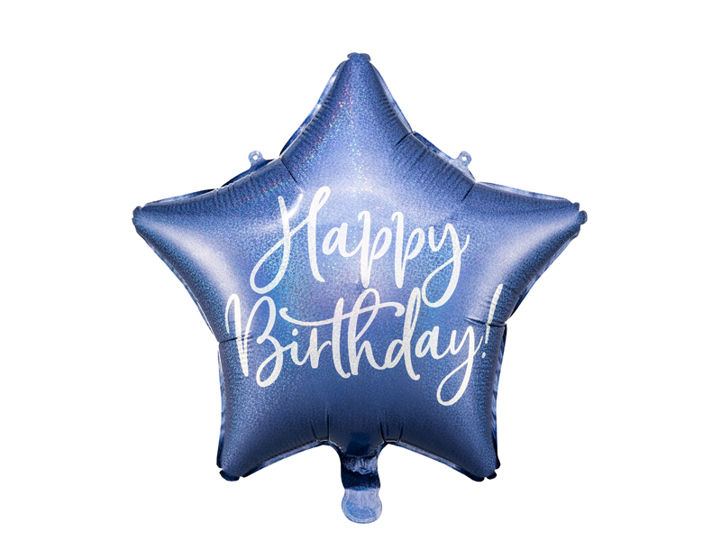 Folienballon Happy Birthday, 40cm, Stern, marineblau