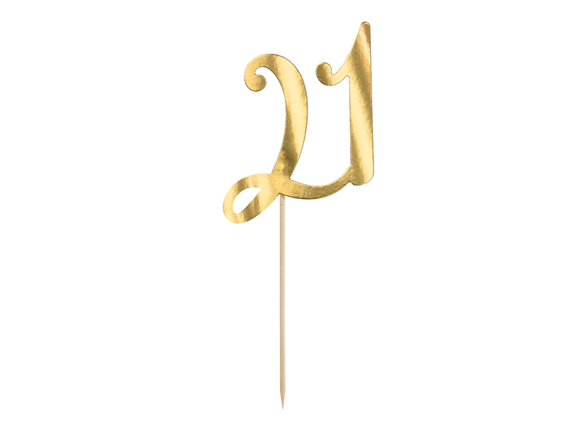 Caketopper ”21”, gold, 20,5cm