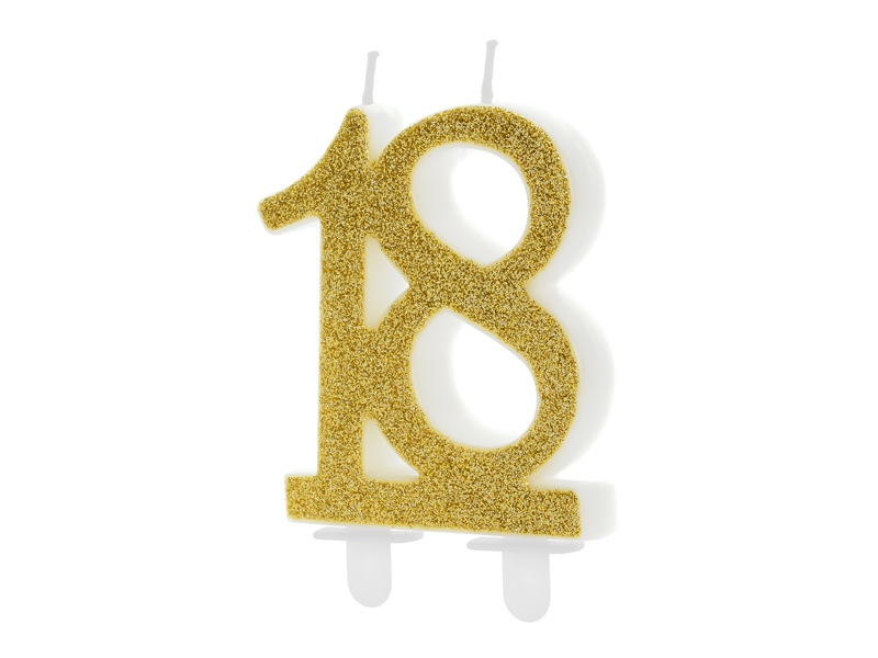 Geburtstagskerze Zahl ”18”, gold, 7,5cm