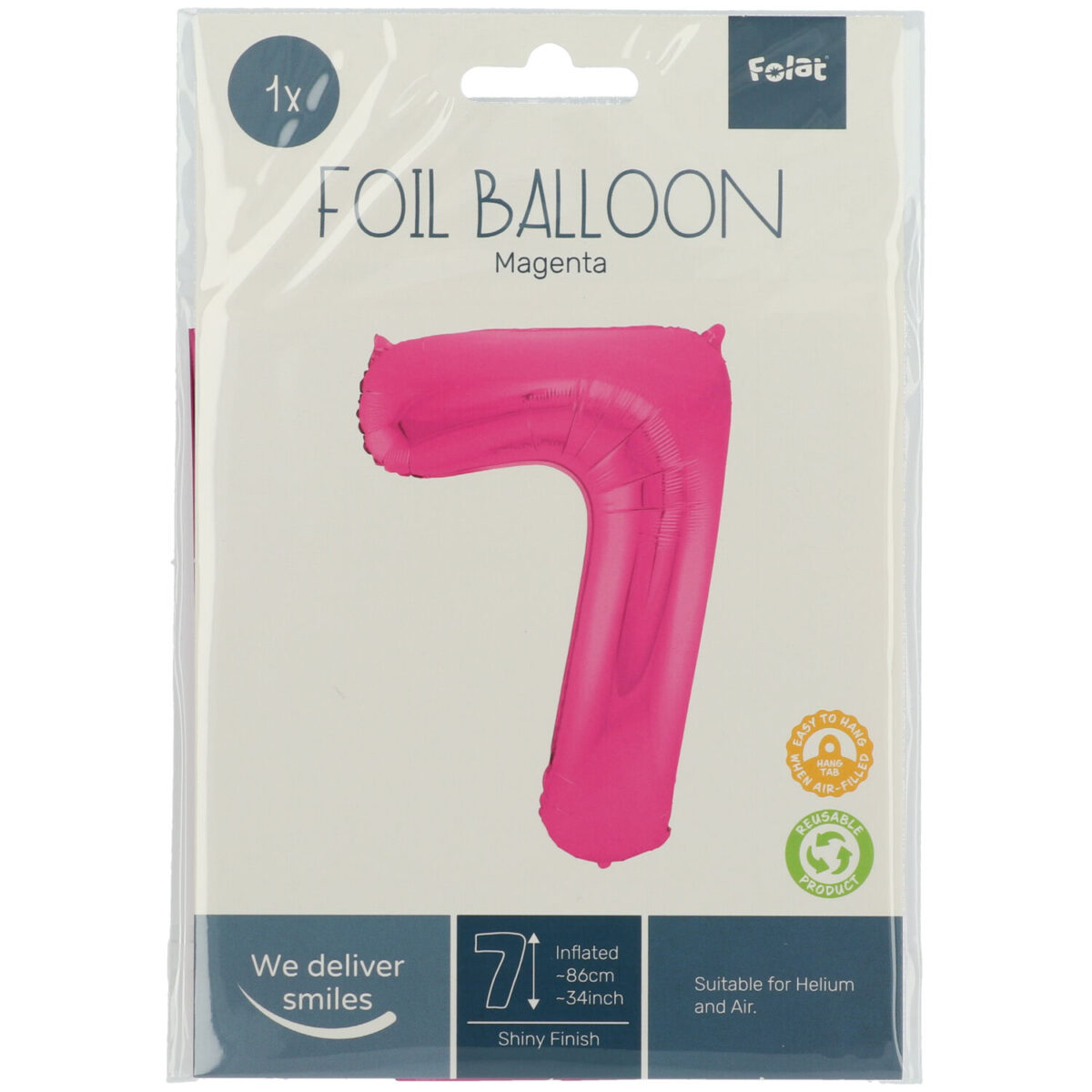 Luftballon Zahl 7 Magenta Folie 86cm